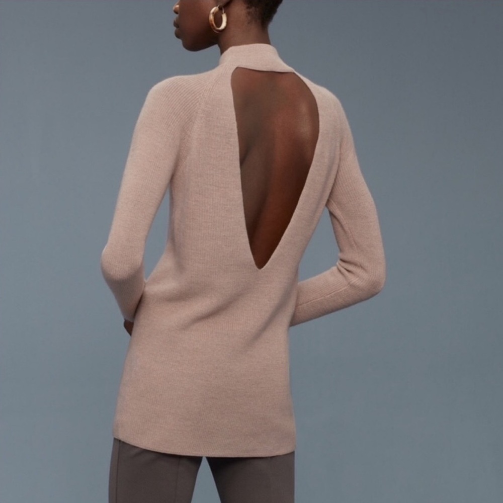 Aritzia - Tan Wilfred Wool Gallet Open Back Sweater